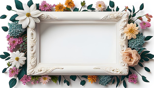 Floral ornate photo frame on white background generative ai