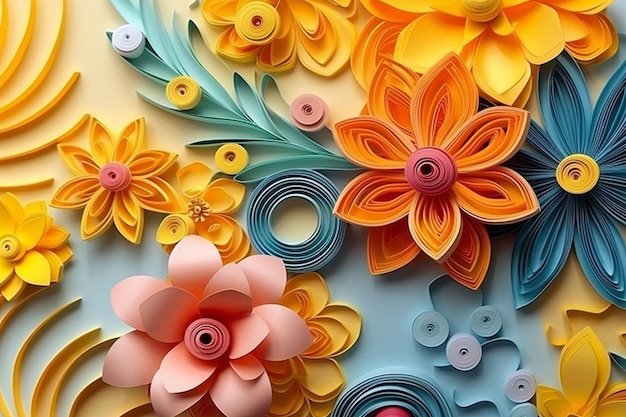 Floral paper quilling summertime background Generative AI