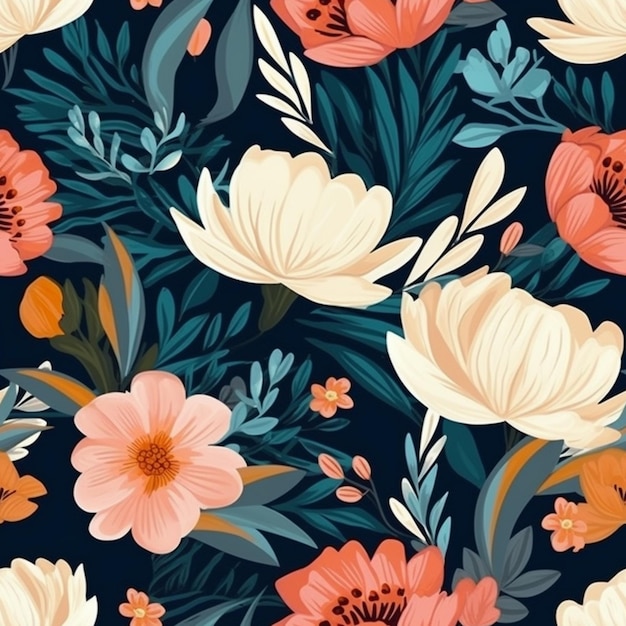 Floral pattern on a dark blue background.