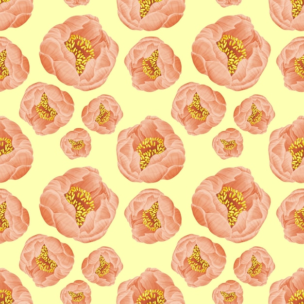 Floral pattern Pink peonies Illustration for wrapping covering with vanilla background