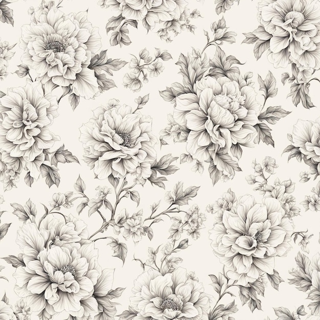 Photo a floral pattern with black flowers on a white background