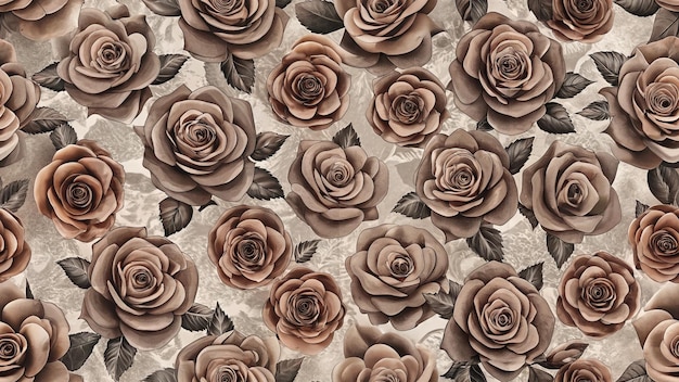 a floral pattern with brown roses on a beige background