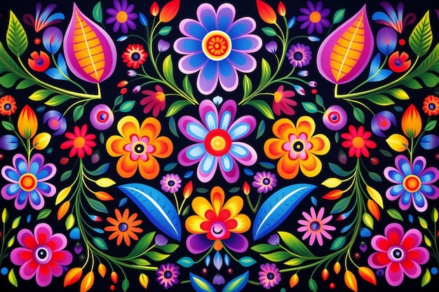 Floral pattern with colorful flowers and leaves