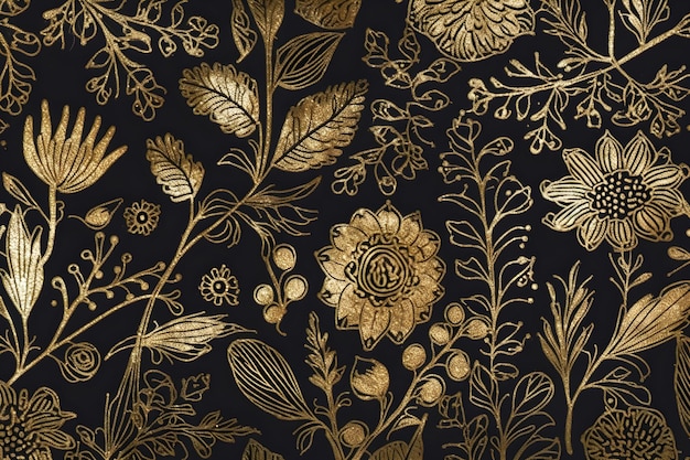 Floral pattern with decorative flowers and plants AI