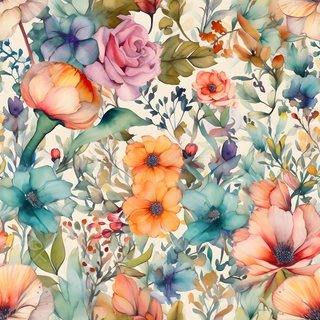 A floral pattern with flowers and berries.