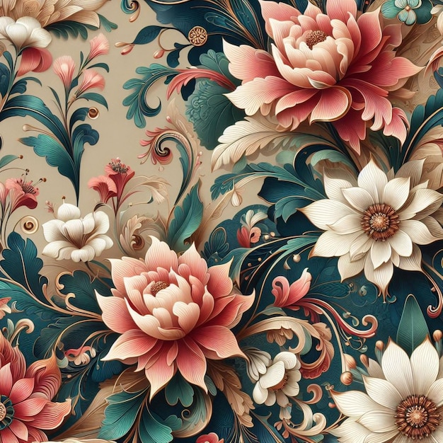 a floral pattern with flowers on it is shown