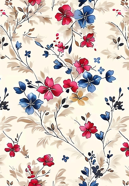 a floral pattern with flowers and leaves on it