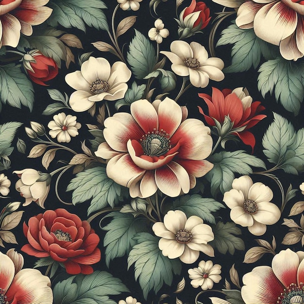 a floral pattern with flowers and leaves