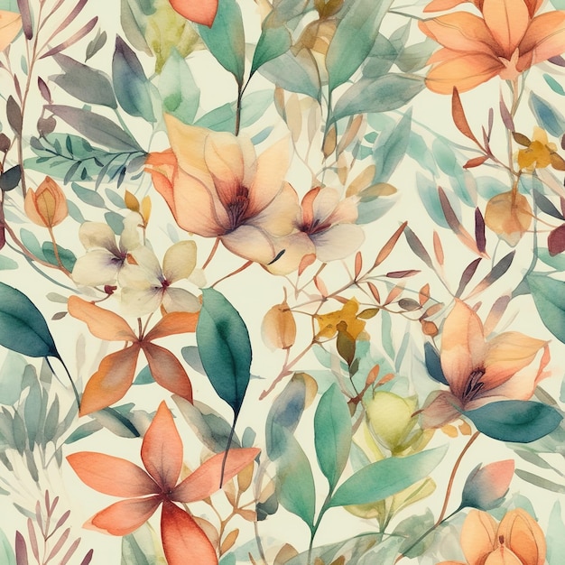 A floral pattern with flowers and leaves.