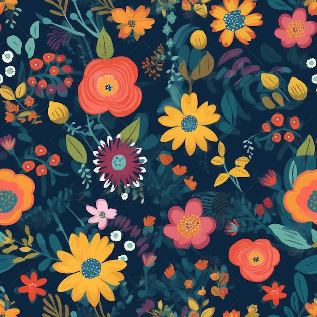 A floral pattern with flowers and leaves.