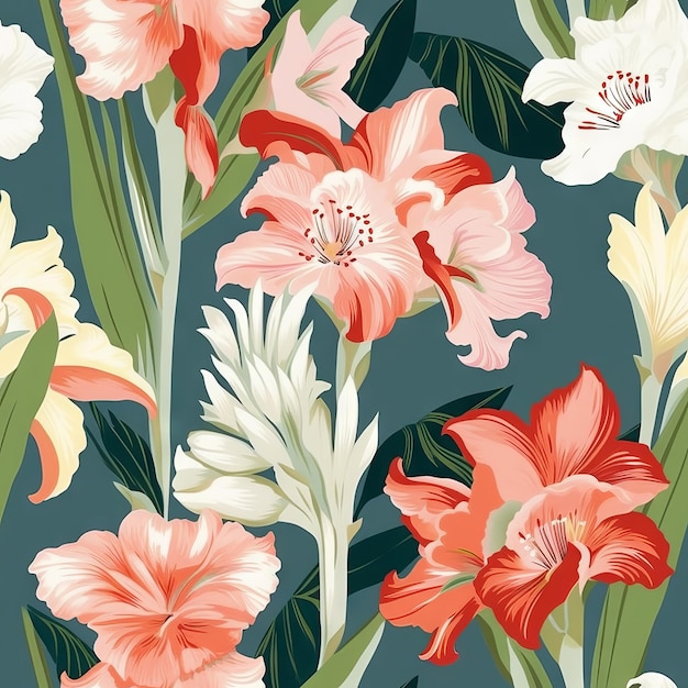 A floral pattern with flowers and the word iris on it