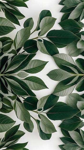 Floral pattern with green leaves on white background top view