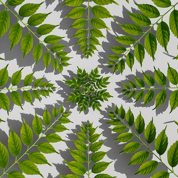 Floral pattern with green leaves on white background top view