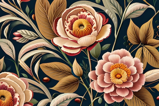 A floral pattern with a large flower on the bottom.