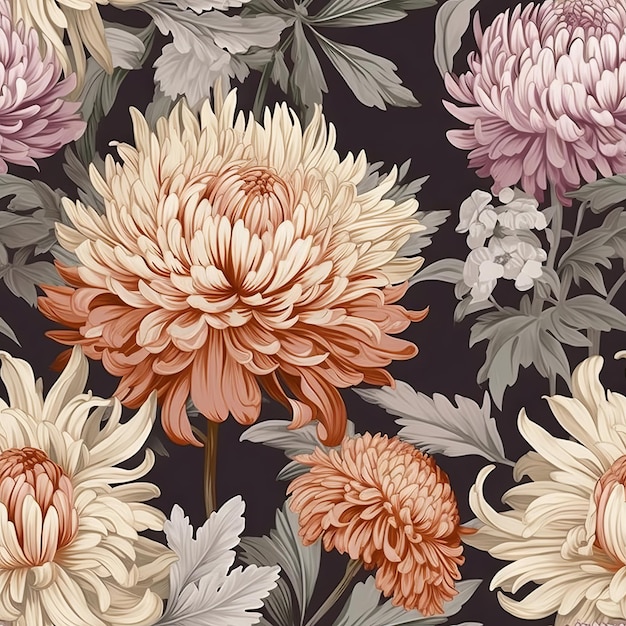 A floral pattern with a lot of flowers on a dark background.