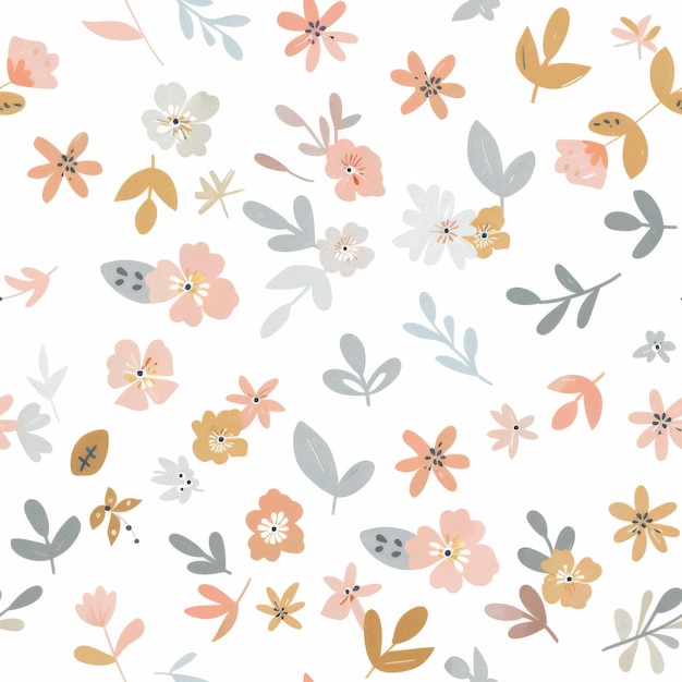 A floral pattern with a lot of flowers and leaves