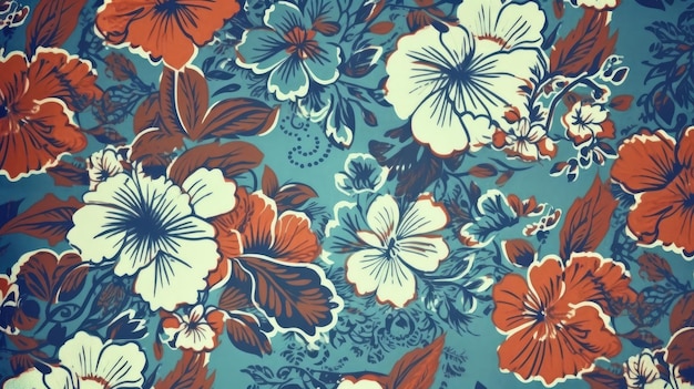 A floral pattern with orange and blue flowers.