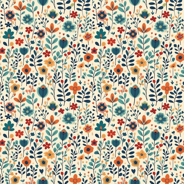 A floral pattern with orange and blue flowers.