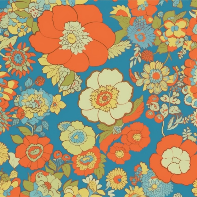 A floral pattern with orange and blue flowers.