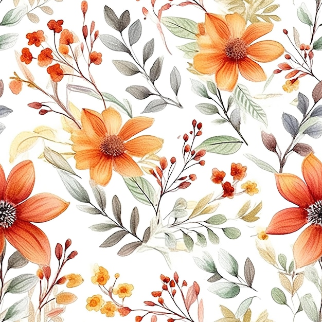 A floral pattern with orange flowers and leaves.