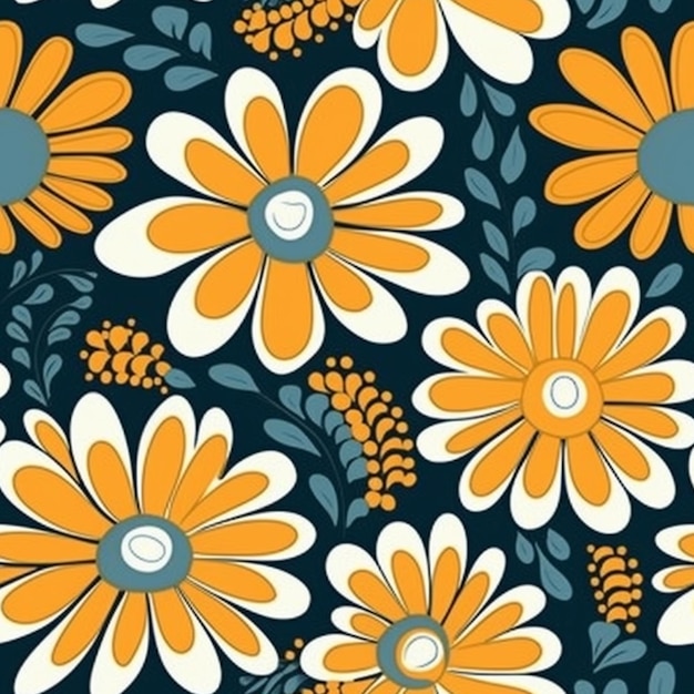 A floral pattern with orange and white flowers.