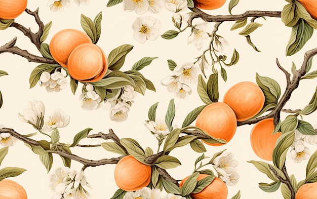 a floral pattern with oranges and white flowers