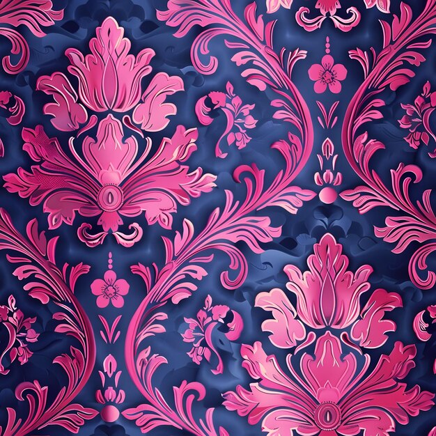 a floral pattern with pink and blue flowers