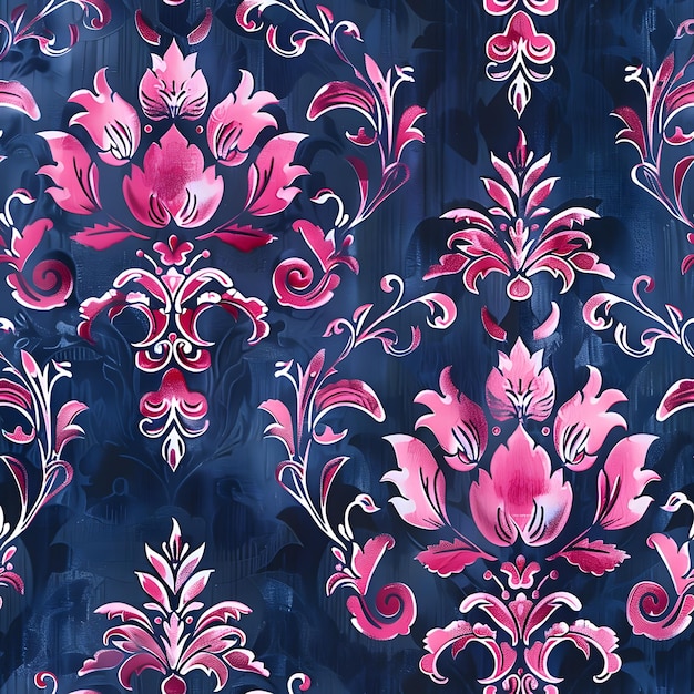 a floral pattern with pink and blue flowers