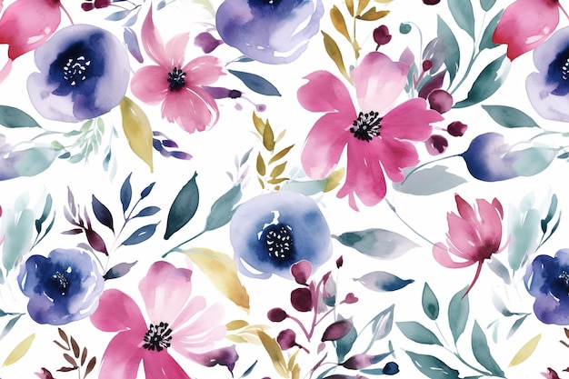 A floral pattern with pink and blue flowers.