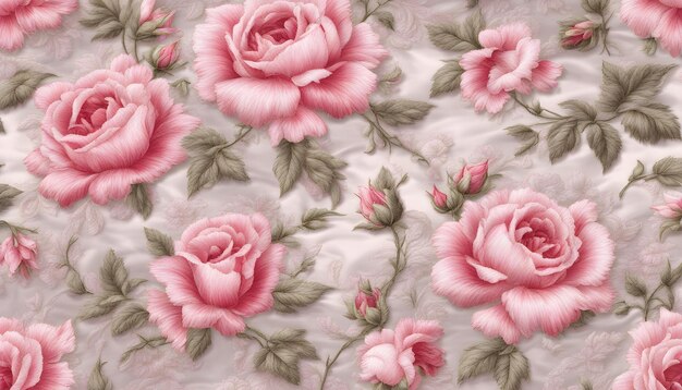 a floral pattern with pink roses on it