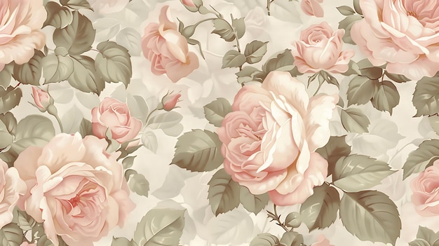 a floral pattern with pink roses