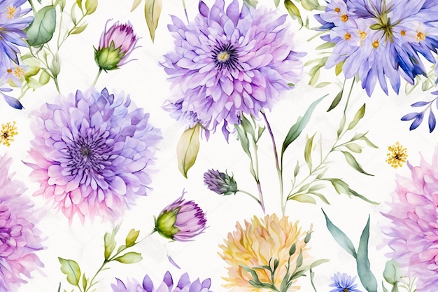 A floral pattern with purple flowers and green leaves.