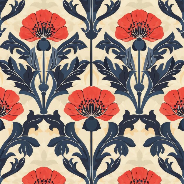 Photo a floral pattern with a red flower on it