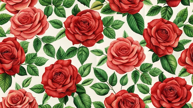 a floral pattern with red roses