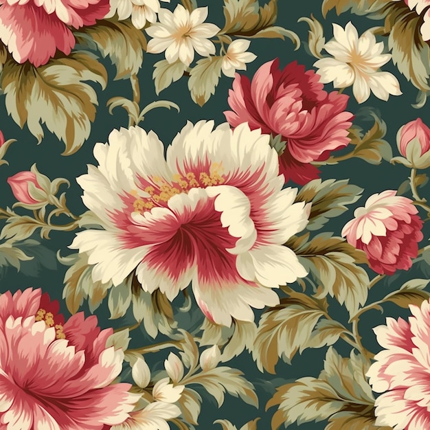 A floral pattern with a red and white flower.