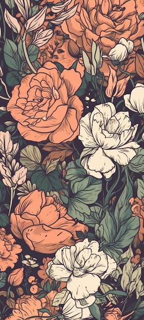 A floral pattern with roses and leaves.