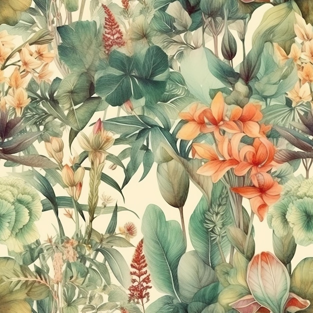 A floral pattern with tropical flowers.