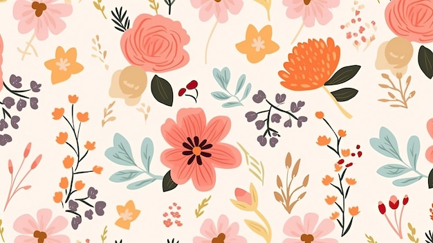 A floral pattern with a variety of flowers.