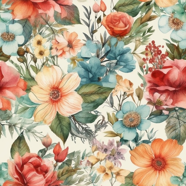 A floral pattern with a variety of flowers.