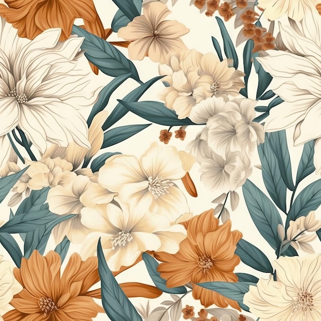 A floral pattern with white flowers and leaves