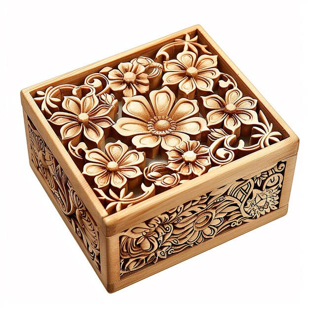 Photo floral patterned decorative jewellery box in wood