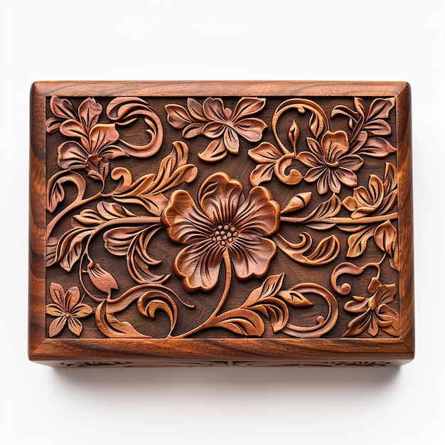 Photo floral patterned decorative jewellery box in wood