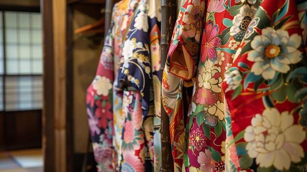 Photo floral patterned japanese kimono display