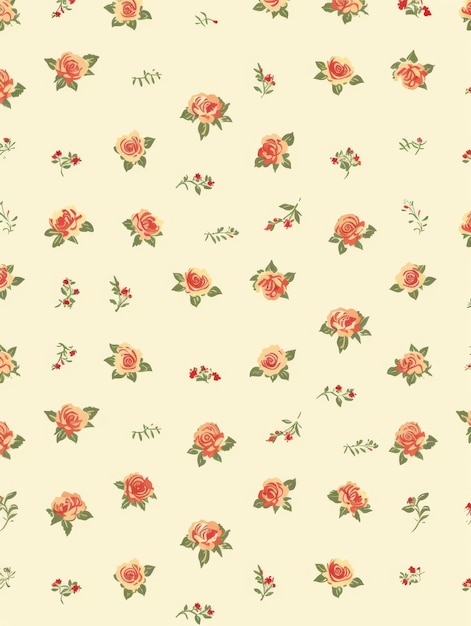 A floral patterned wallpaper with many roses and leaves