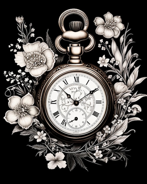 Photo floral pocket watch with flowers