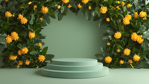 floral podium green background botanical pedestal or podium display empty stand for product showcase stone stage