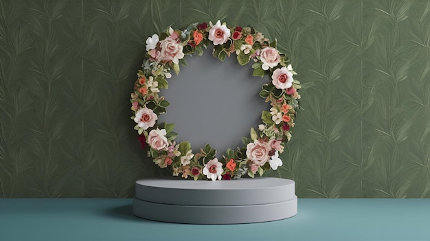 floral podium grey background botanical pedestal or podium display empty stand for product showcase