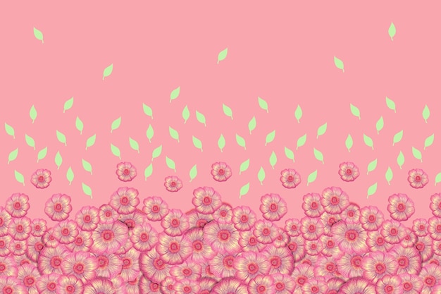 floral print illustration with leaves on pink background