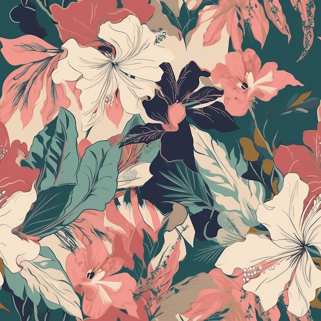 Floral print with botanical flowers as a seamless pattern for textile design or background AI generation