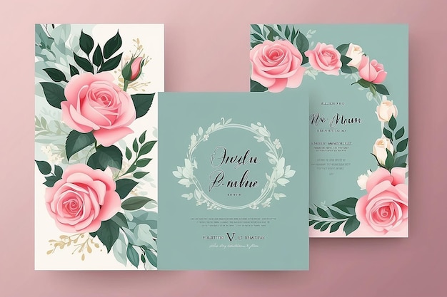 Photo floral rose wedding invitation card template